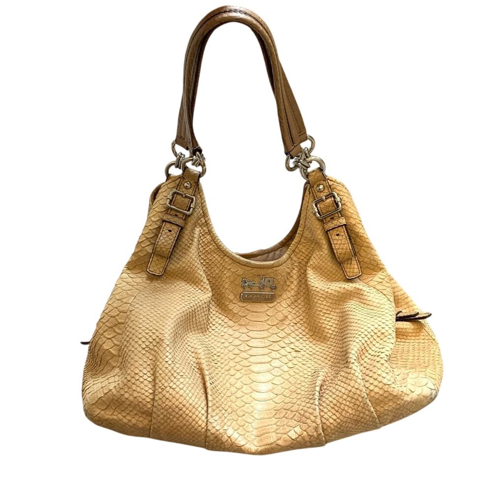 Coach Light Tan Leather Snake Print Shoulder Hobo Bag